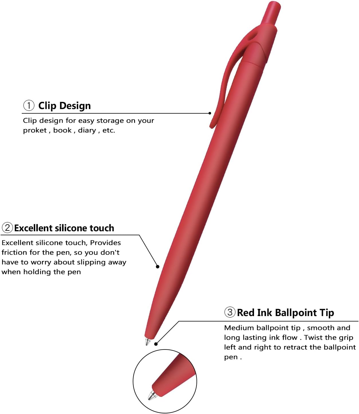 RED Pens Bulk 80 Pack Red Click Pens 1.0MM Red Ink