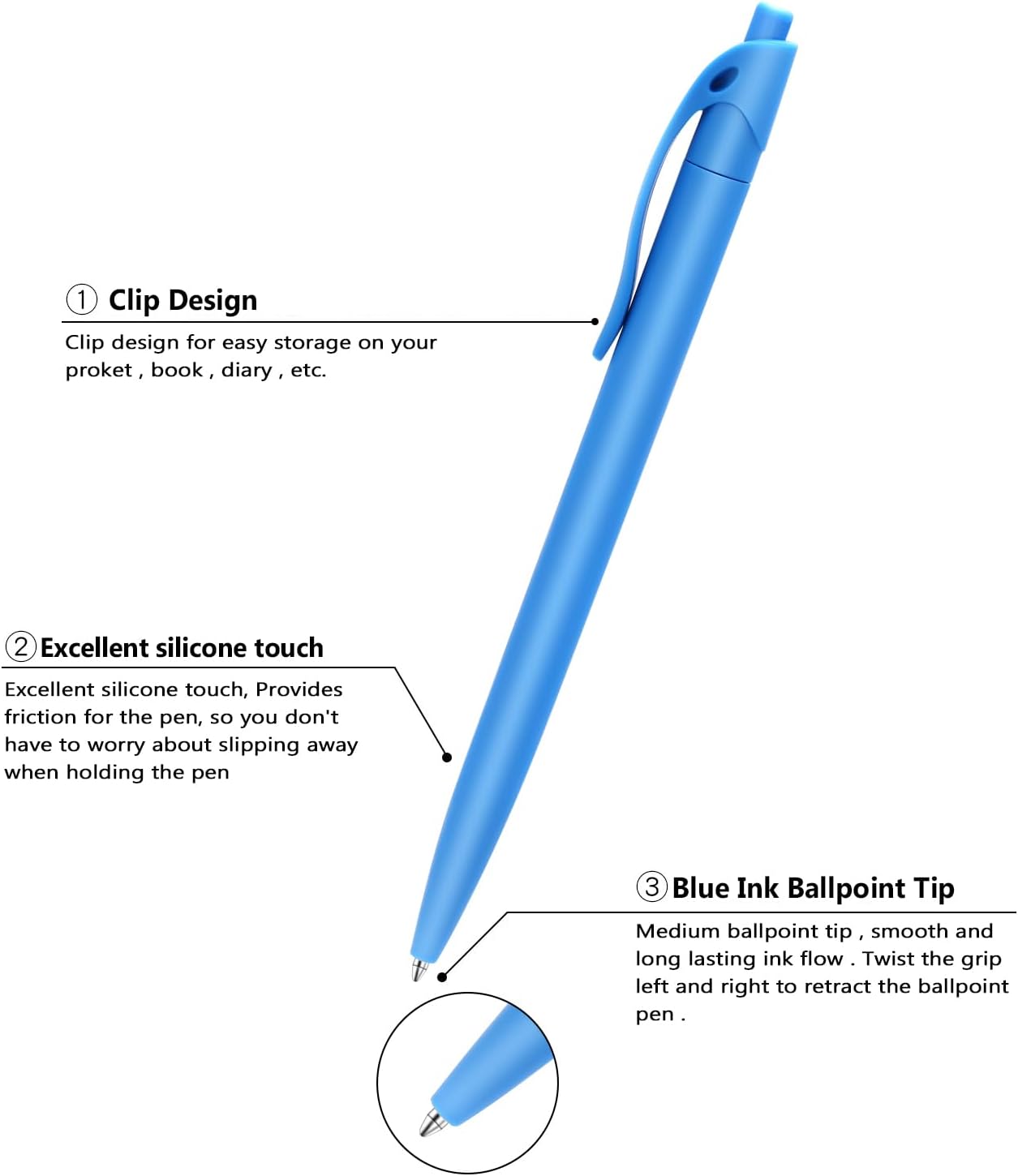 BLUE Pens Bulk 80 Pack Red Click Pens 1.0MM BLUE Ink